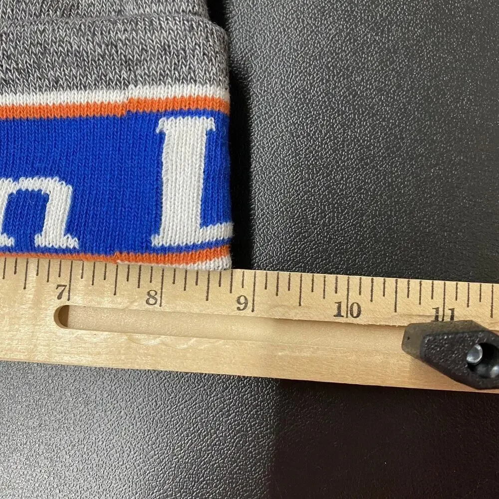 L.L.Bean Mountain Katahdin Scene Pom Beanie Hat Blue Orange Gray Winter Ski